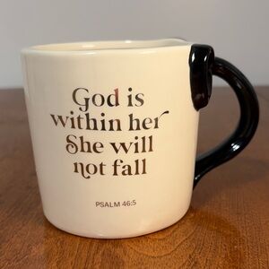 Cream Ceramic Inspirational Mug with Black Bow Handle - Psalm 46:5